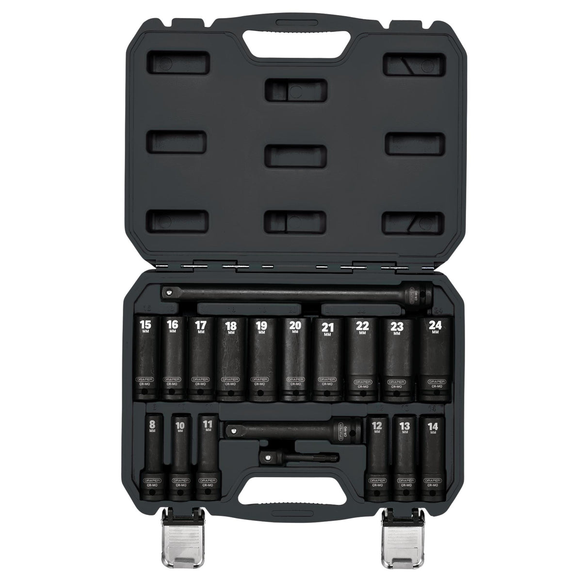 Draper HI-TORQ Metric Deep Impact Socket Set, 1/2" Sq. Dr. (19 Piece) : Model No. 410D/19/MM
