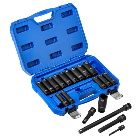 Draper HI-TORQ Metric Deep Impact Socket Set, 1/2" Sq. Dr. (19 Piece) : Model No. 410D/19/MM