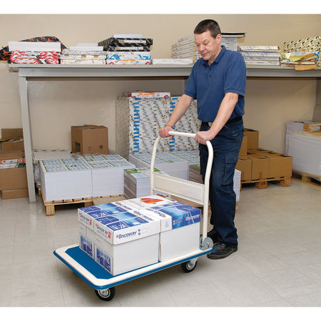 DRAPER 300kg Platform Trolley with Folding Handle - 900 x 600 x 850mm: Model No.FRT300