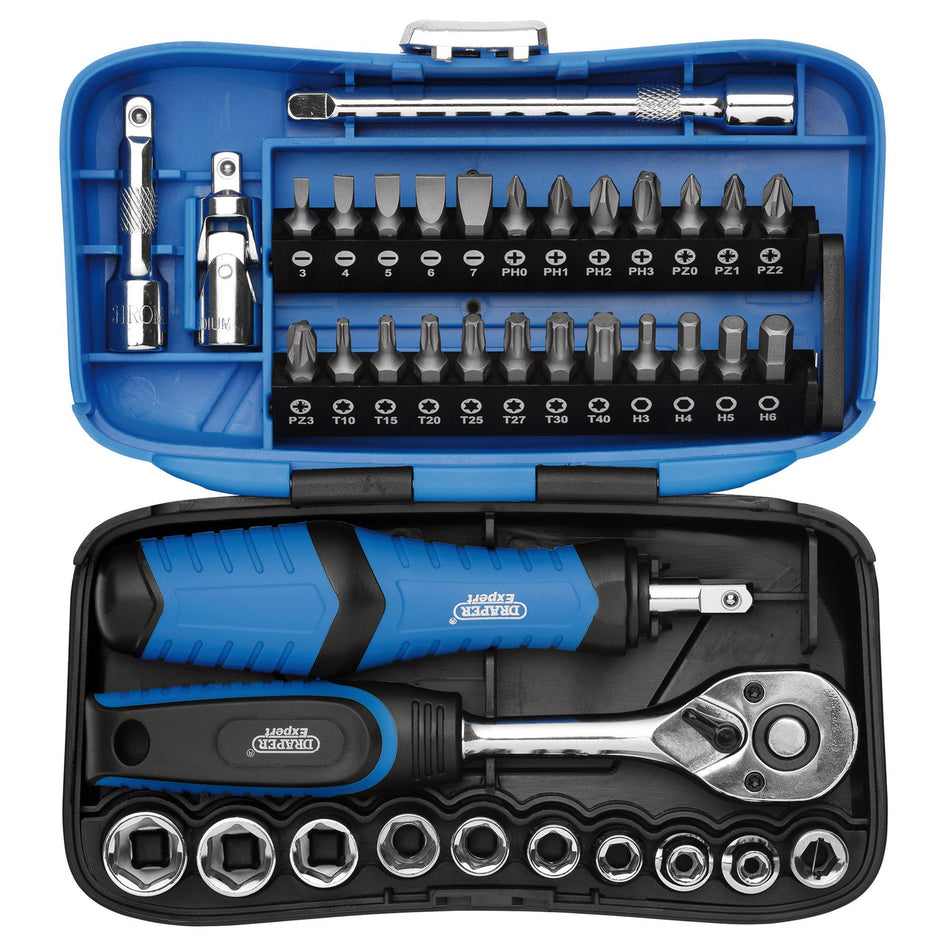 Draper Expert Socket and Bit Set, 1/4" Sq. Dr. (39 Piece): Model No. SBS39