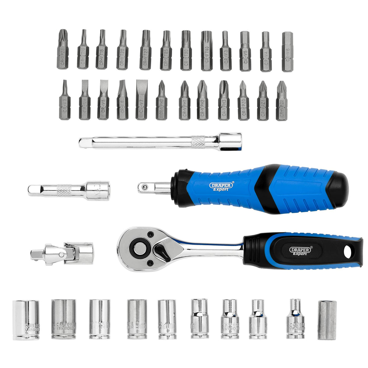 Draper Expert Socket and Bit Set, 1/4" Sq. Dr. (39 Piece): Model No. SBS39