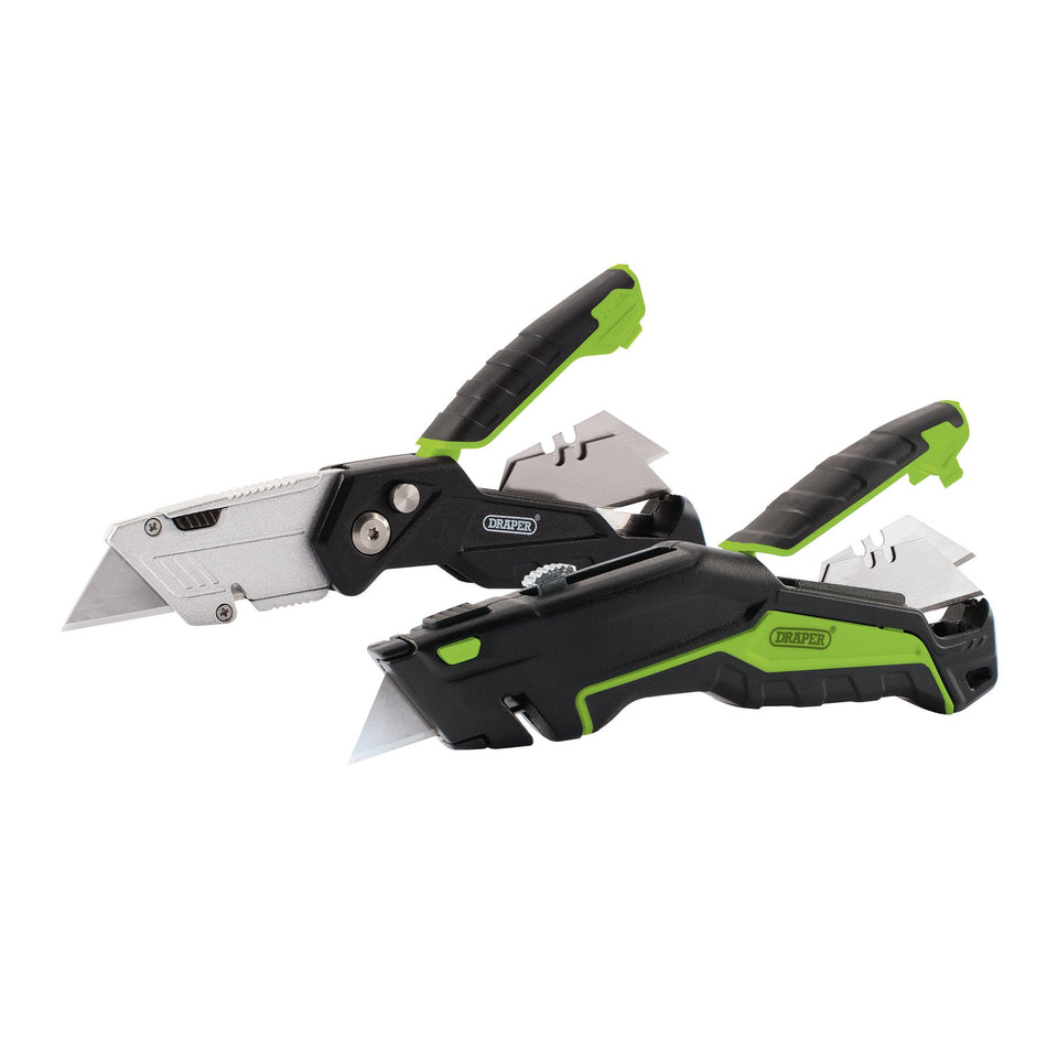 Retractable & Folding Trimming Knife Set with 10 x SK2 Two Notch Blades: Model No. TFK2/BK