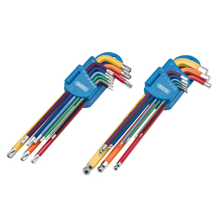 Draper TX-STAR Security & Hex Metric Long Arm Key Set, Colour Coded (18 Piece) : Model No. TX/H/TWINL