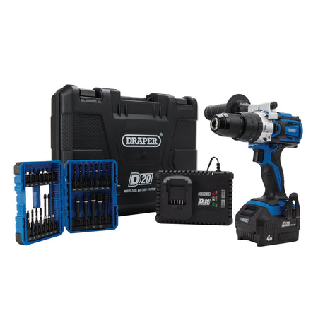 D20 20V Brushless Combi Drill Kit & Draper Expert Impact Screwdriver  Bit Set (26 Piece): Model No. PTKD20/OCT/1