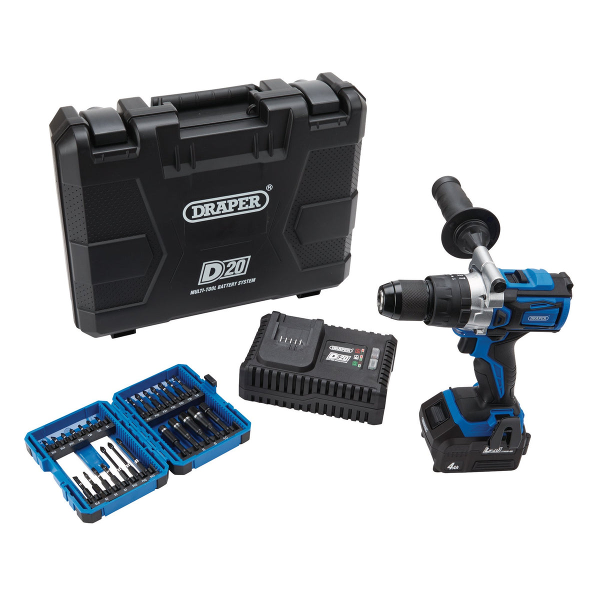 D20 20V Brushless Combi Drill Kit & Draper Expert Impact Screwdriver  Bit Set (26 Piece): Model No. PTKD20/OCT/1