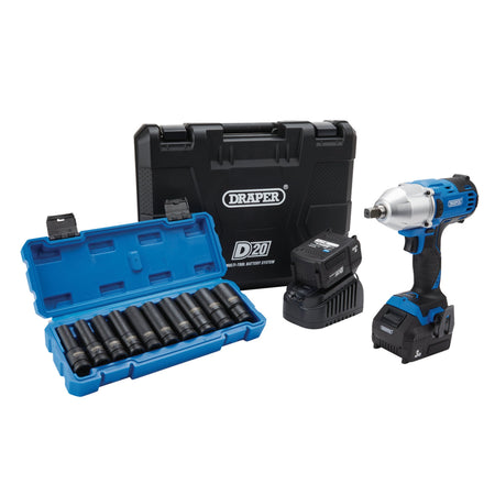 D20 20V Brushless Mid-Torque Impact Wrench Kit, 1/2" & Metric Deep Impact Socket Set (10 Piece): Model No. PTKD20/OCT2