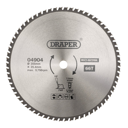 TCT Multi-Purpose Circular Saw Blade, 355 x 25.4mm, 66T: Model No. SBM9
