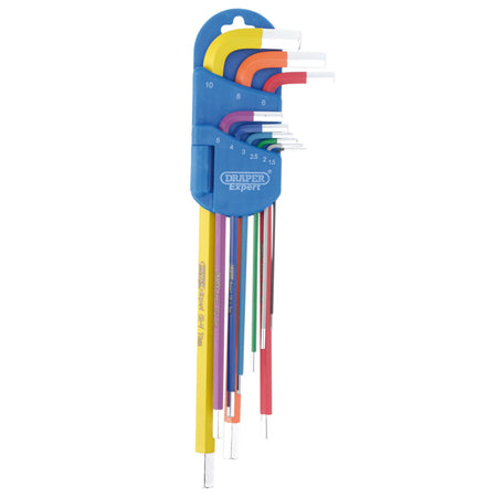 Draper Expert Metric Extra-Long Arm Hex Key Set, Colour Coded (9 Piece) : Model No. XLCHKS/9