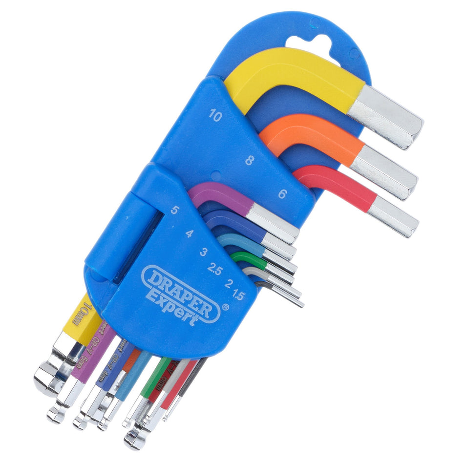 Draper Expert Metric Short Arm Ball End Hex Key Set, Colour Coded (9 Piece) : Model No. SCBHKS/9