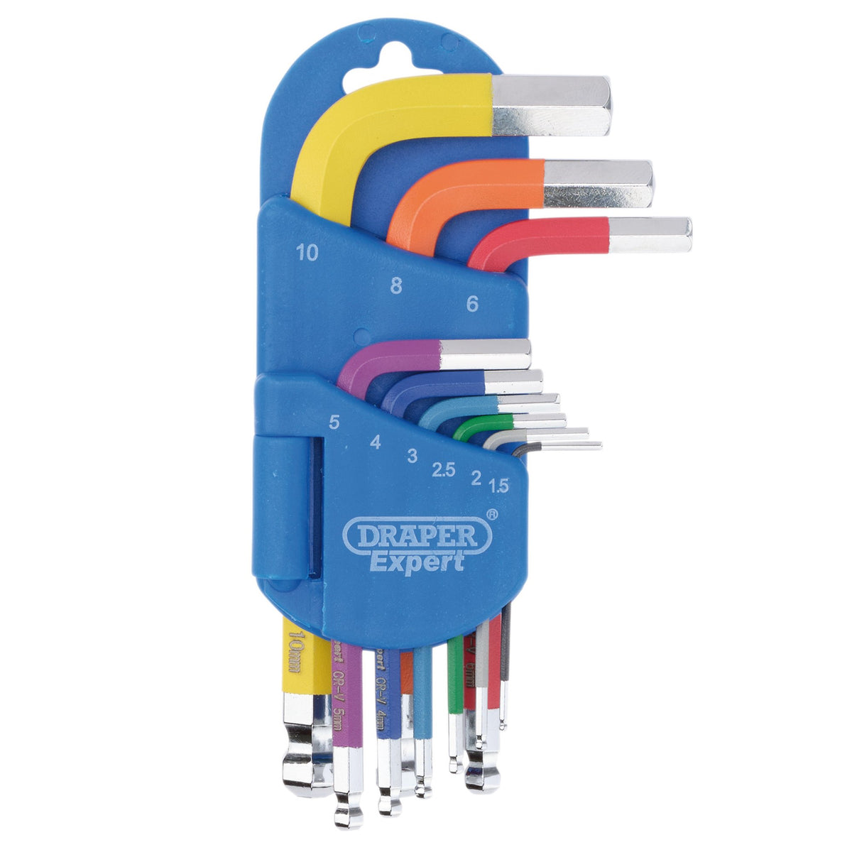 Draper Expert Metric Short Arm Ball End Hex Key Set, Colour Coded (9 Piece) : Model No. SCBHKS/9