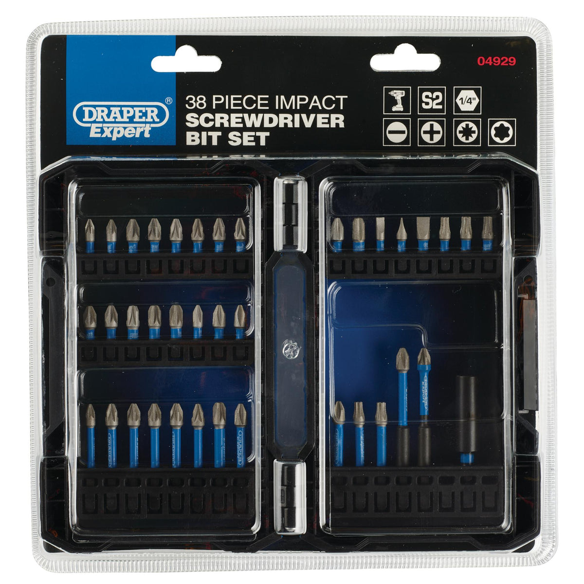 Draper Expert Impact Screwdriver Bit Set, 1/4" Hex (38 Piece) : Model No. IMBH38