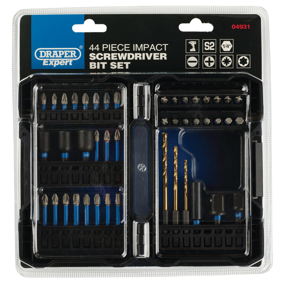 Draper Expert Impact Screwdriver Bit Set, 1/4" Hex (44 Piece) : Model No. IMBH44B