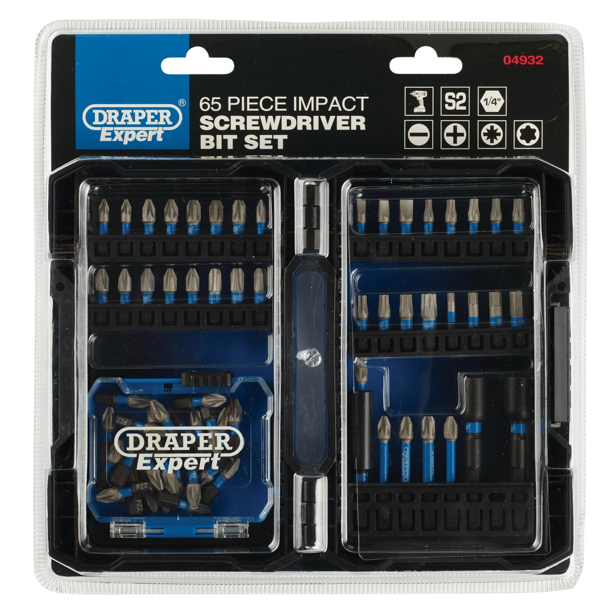 Draper Expert Impact Screwdriver Bit Set, 1/4" Hex (65 Piece) : Model No. IMBH65