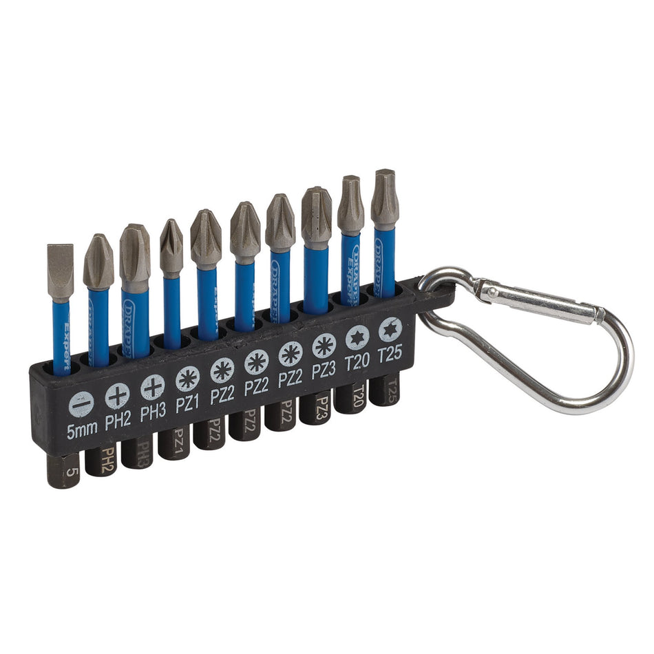 Draper Expert Impact Screwdriver Bit Set, 50mm, 1/4" Hex (10 Piece) : Model No. IMBH10