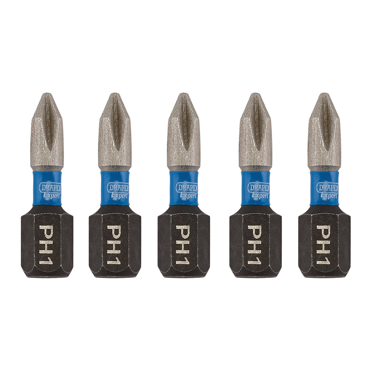 Draper Expert Cross Slot/PH Type Impact Screwdriver Bits, No.1 x 25mm, 1/4" Hex (Pack of 5) : Model No. IMBH/PH25/5