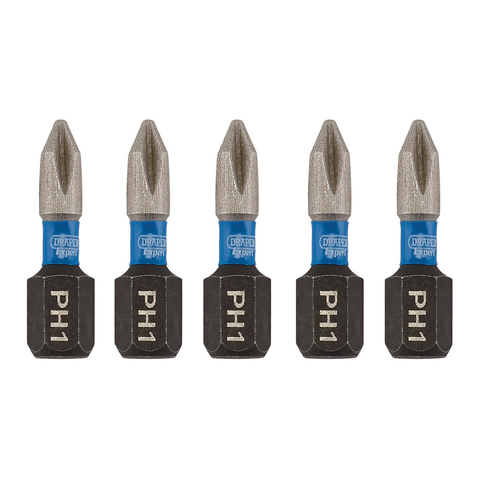 Draper Expert Cross Slot/PH Type Impact Screwdriver Bits, No.1 x 25mm, 1/4" Hex (Pack of 5) : Model No. IMBH/PH25/5