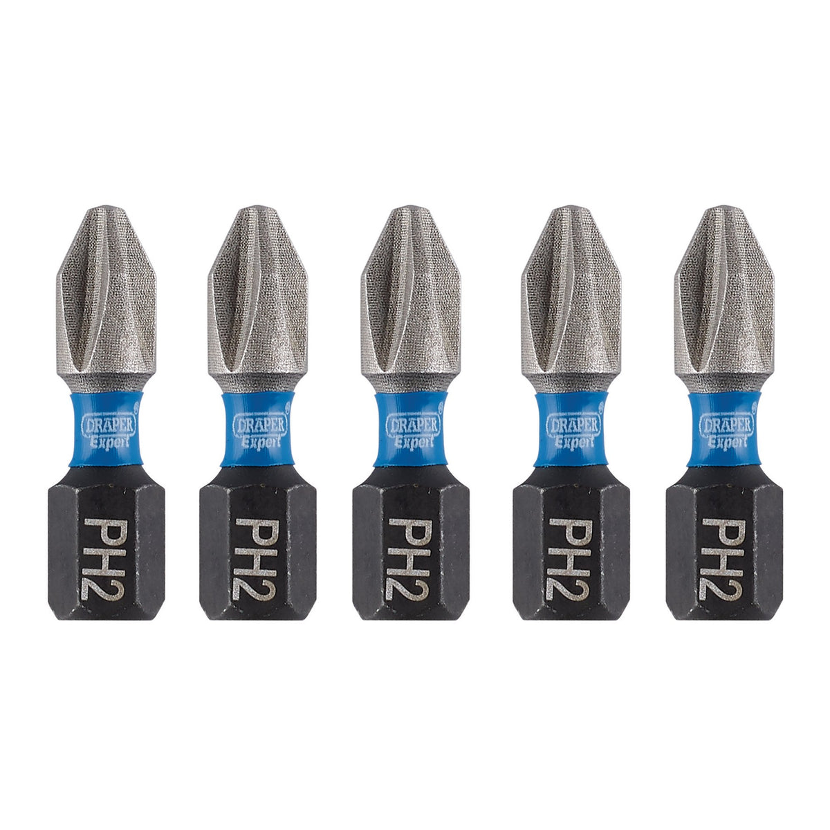 Draper Expert Cross Slot/PH Type Impact Screwdriver Bits, No.2 x 25mm, 1/4" Hex (Pack of 5) : Model No. IMBH/PH25/5