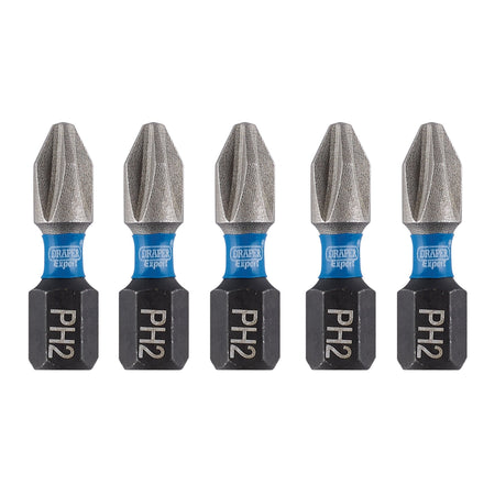 Draper Expert Cross Slot/PH Type Impact Screwdriver Bits, No.2 x 25mm, 1/4" Hex (Pack of 5) : Model No. IMBH/PH25/5