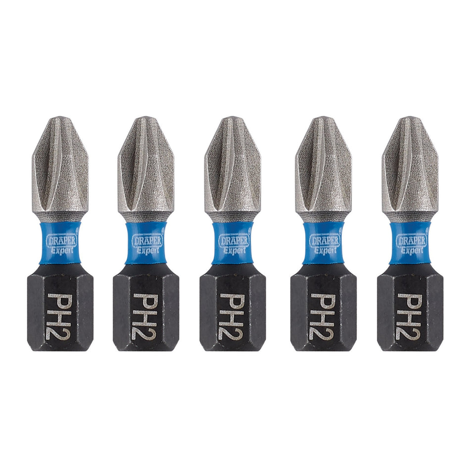Draper Expert Cross Slot/PH Type Impact Screwdriver Bits, No.2 x 25mm, 1/4" Hex (Pack of 5) : Model No. IMBH/PH25/5