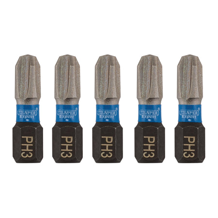 Draper Expert Cross Slot/PH Type Impact Screwdriver Bits, No.3 x 25mm, 1/4" Hex (Pack of 5) : Model No. IMBH/PH25/5