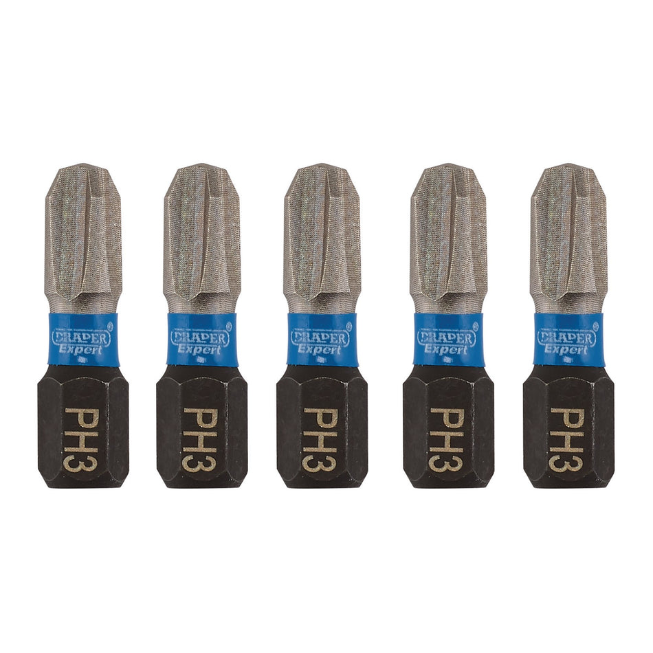 Draper Expert Cross Slot/PH Type Impact Screwdriver Bits, No.3 x 25mm, 1/4" Hex (Pack of 5) : Model No. IMBH/PH25/5