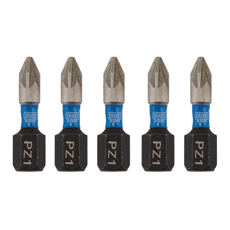 Draper Expert PZ-Type Impact Screwdriver Bits, No.1 x 25mm, 1/4" Hex (Pack of 5) : Model No. IMBH/PZ25/5