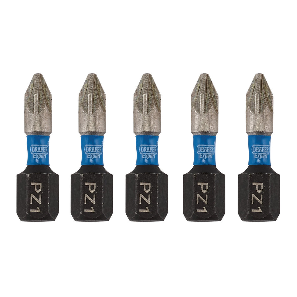 Draper Expert PZ-Type Impact Screwdriver Bits, No.1 x 25mm, 1/4" Hex (Pack of 5) : Model No. IMBH/PZ25/5