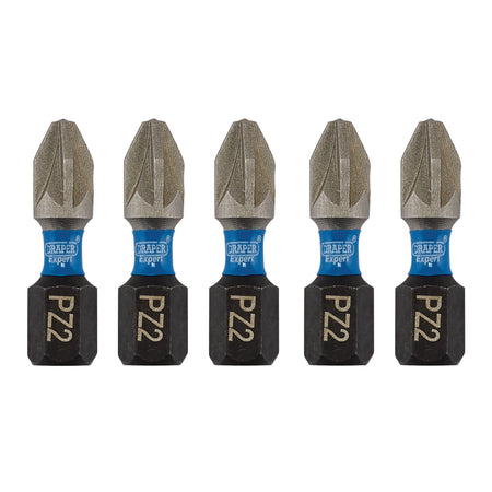 Draper Expert PZ-Type Impact Screwdriver Bits, No.2 x 25mm, 1/4" Hex (Pack of 5) : Model No. IMBH/PZ25/5