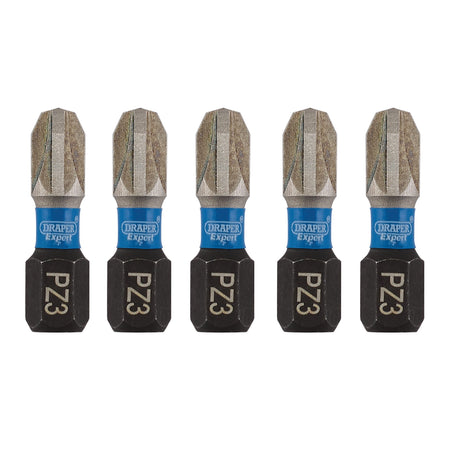 Draper Expert PZ-Type Impact Screwdriver Bits, No.3 x 25mm, 1/4" Hex (Pack of 5) : Model No. IMBH/PZ25/5