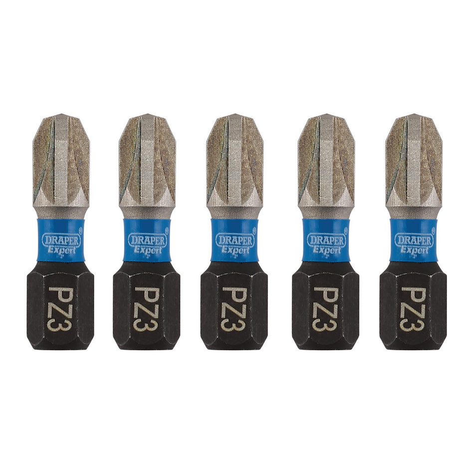 Draper Expert PZ-Type Impact Screwdriver Bits, No.3 x 25mm, 1/4" Hex (Pack of 5) : Model No. IMBH/PZ25/5