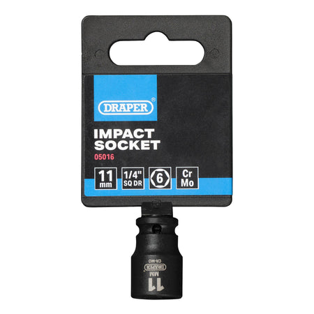 DRAPER Expert 11mm 1/4in. Square Drive Hi-Torq ; 6 Point Impact Socket: Model No.406-MM