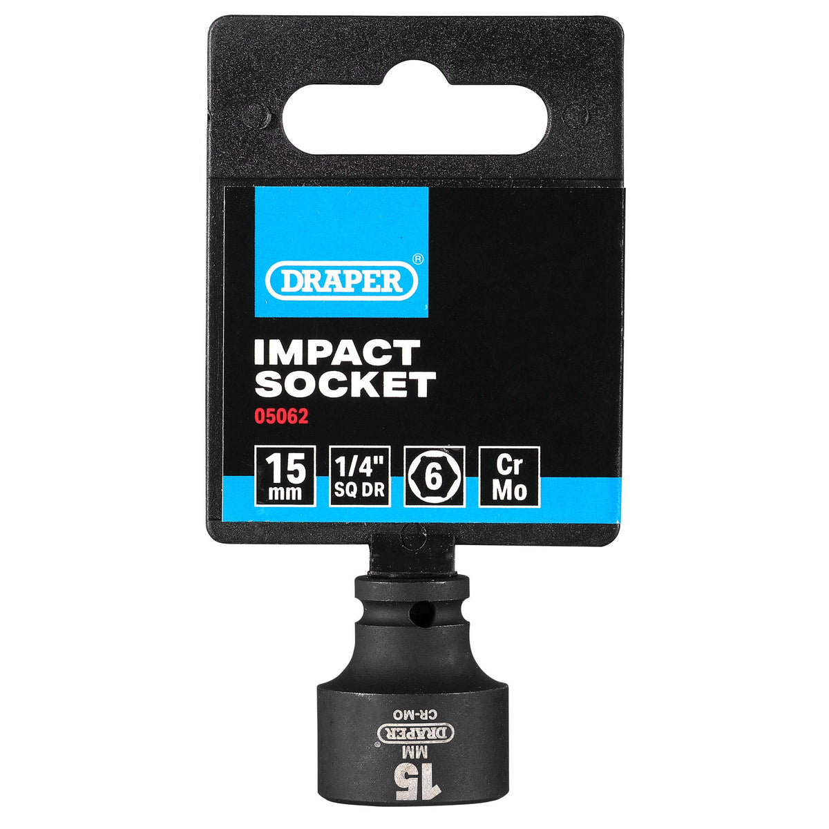 DRAPER Expert 15mm 1/4in. Square Drive Hi-Torq ; 6 Point Impact Socket: Model No.406-MM