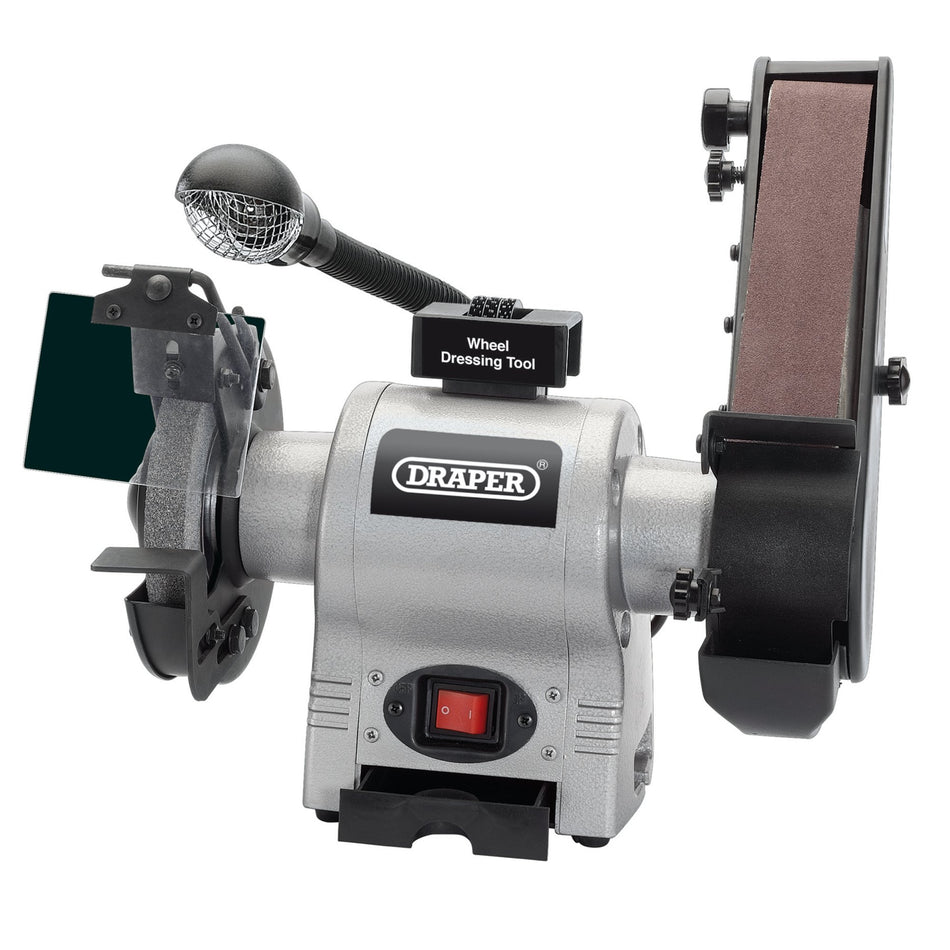 DRAPER 150mm 370W 230V Bench Grinder with Sanding Belt and Worklight: Model No.GD650A
