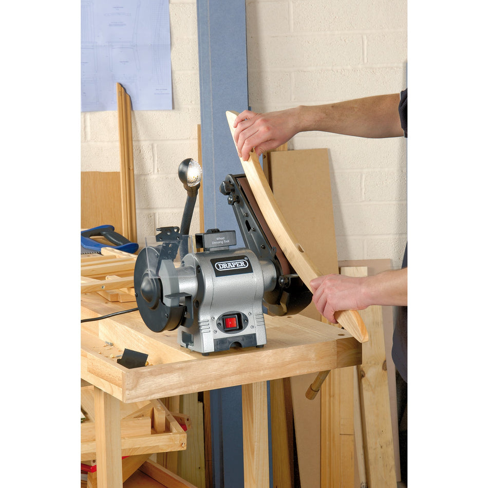 DRAPER 150mm 370W 230V Bench Grinder with Sanding Belt and Worklight: Model No.GD650A
