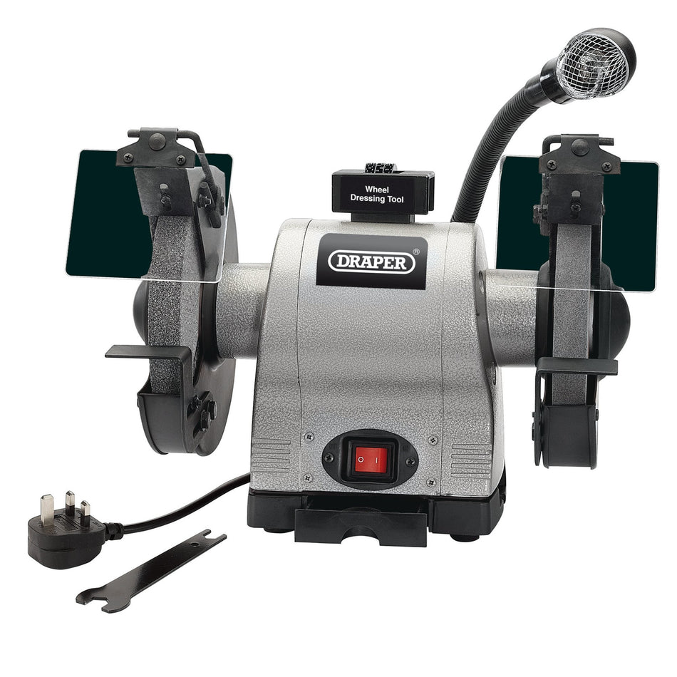 DRAPER 200mm 550W 230V Heavy Duty Bench Grinder with Worklight: Model No.GD825L
