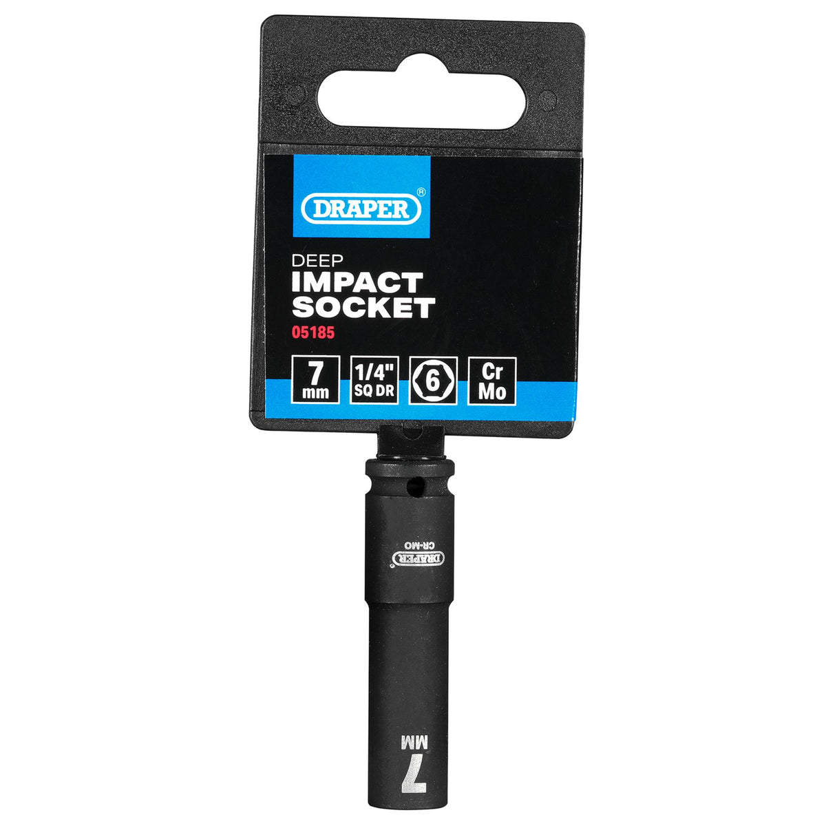 DRAPER Expert 7mm 1/4in. Square Drive Hi-Torq ; 6 Point Deep Impact Socket: Model No.406D-MM
