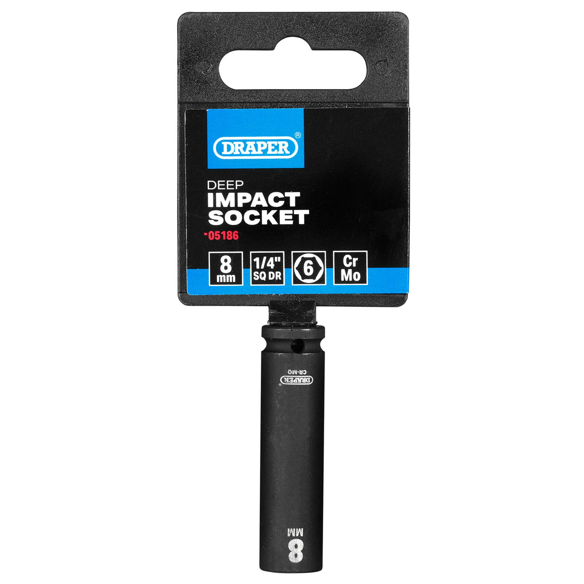DRAPER Expert 8mm 1/4in. Square Drive Hi-Torq ; 6 Point Deep Impact Socket: Model No.406D-MM
