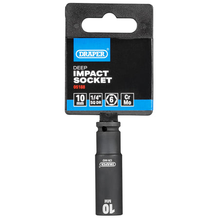 DRAPER Expert 10mm 1/4in. Square Drive Hi-Torq ; 6 Point Deep Impact Socket: Model No.406D-MM