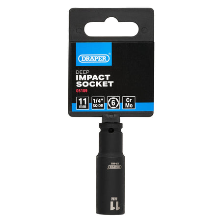 DRAPER Expert 11mm 1/4in. Square Drive Hi-Torq ; 6 Point Deep Impact Socket: Model No.406D-MM