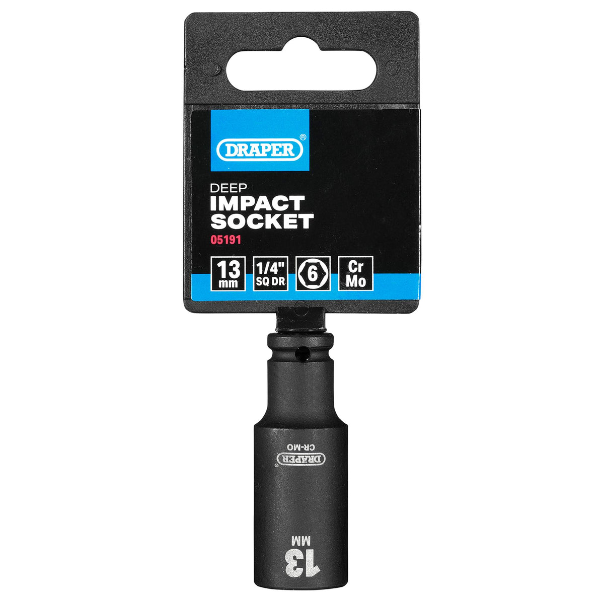 DRAPER Expert 13mm 1/4in. Square Drive Hi-Torq ; 6 Point Deep Impact Socket: Model No.406D-MM