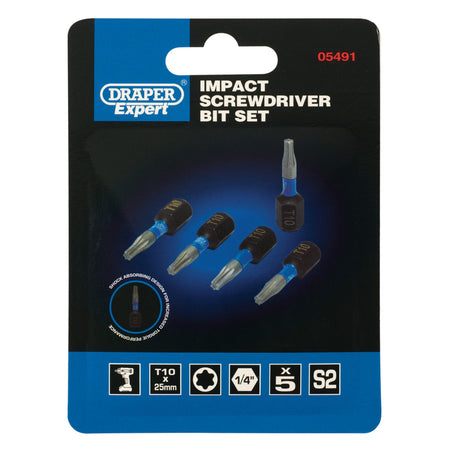 Draper Expert TX-STAR Impact Screwdriver Bits, T10 x 25mm, 1/4" Hex (Pack of 5) : Model No. IMBH/TX25/5