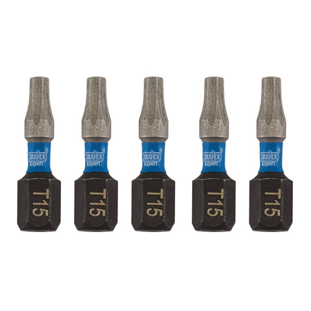 Draper Expert TX-STAR Impact Screwdriver Bits, T15 x 25mm, 1/4" Hex (Pack of 5) : Model No. IMBH/TX25/5
