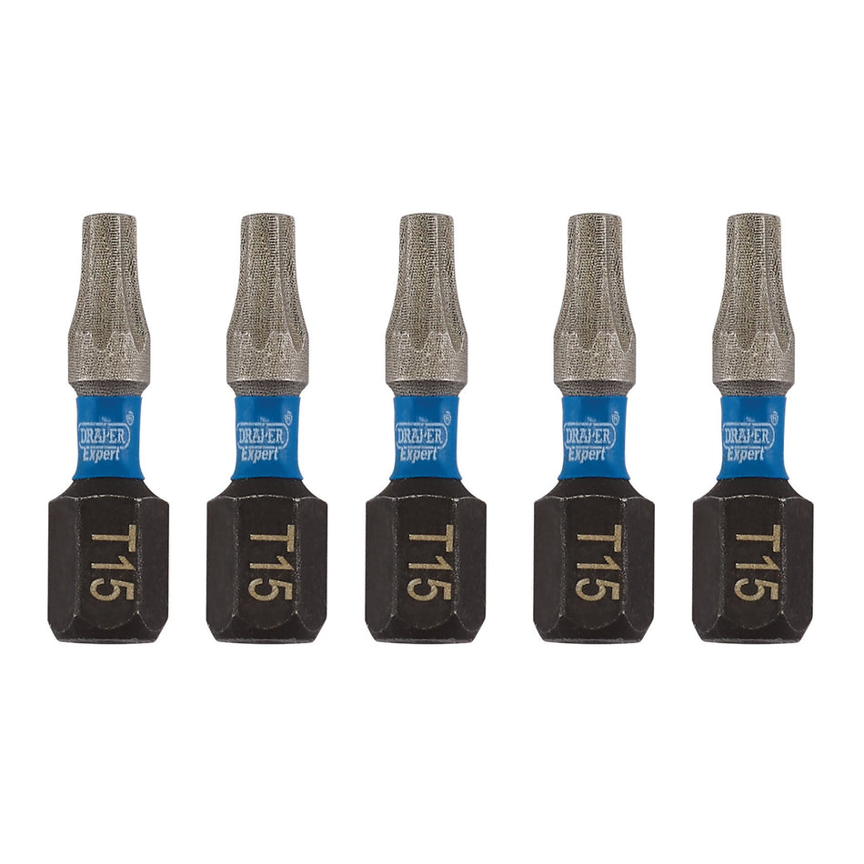 Draper Expert TX-STAR Impact Screwdriver Bits, T15 x 25mm, 1/4" Hex (Pack of 5) : Model No. IMBH/TX25/5