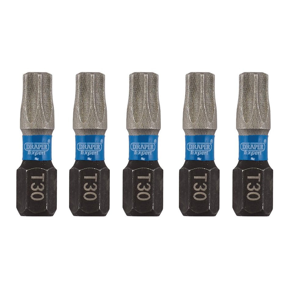 Draper Expert TX-STAR Impact Screwdriver Bits, T30 x 25mm, 1/4" Hex (Pack of 5) : Model No. IMBH/TX25/5