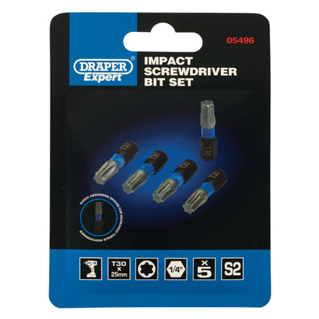 Draper Expert TX-STAR Impact Screwdriver Bits, T30 x 25mm, 1/4" Hex (Pack of 5) : Model No. IMBH/TX25/5