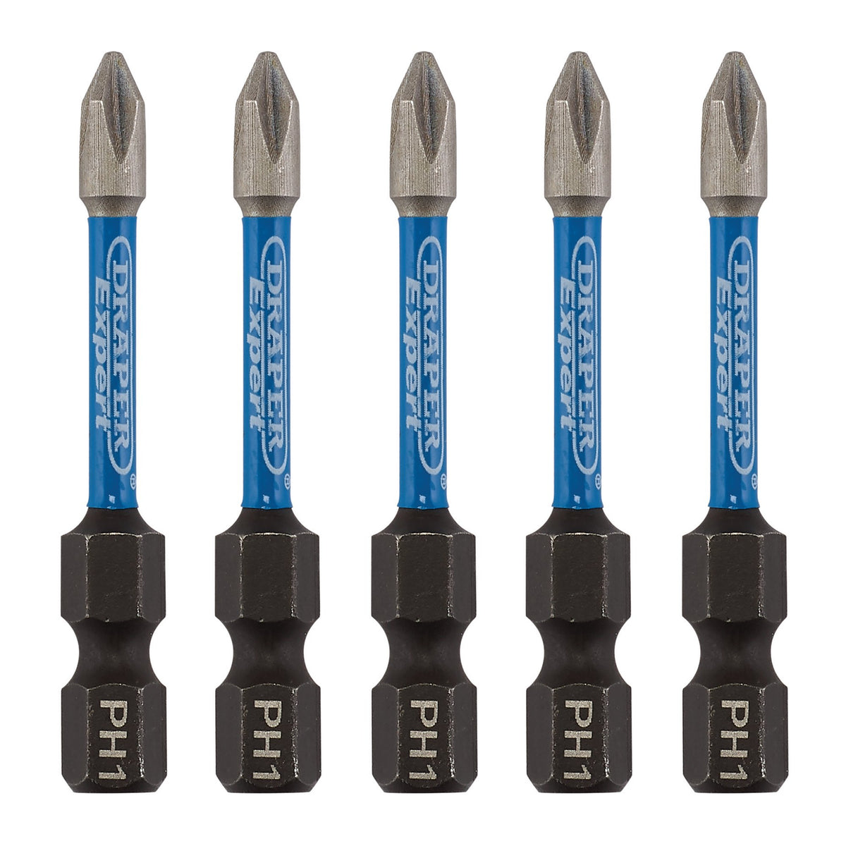 Draper Expert Cross Slot/PH Type Impact Screwdriver Bits, No.1 x 50mm, 1/4" Hex (Pack of 5) : Model No. IMBH/PH50/5