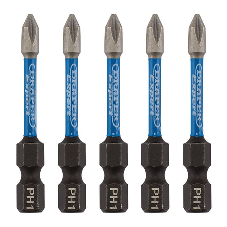 Draper Expert Cross Slot/PH Type Impact Screwdriver Bits, No.1 x 50mm, 1/4" Hex (Pack of 5) : Model No. IMBH/PH50/5