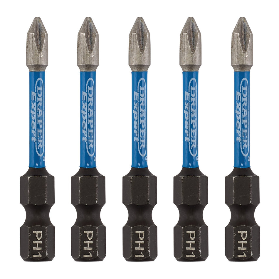 Draper Expert Cross Slot/PH Type Impact Screwdriver Bits, No.1 x 50mm, 1/4" Hex (Pack of 5) : Model No. IMBH/PH50/5