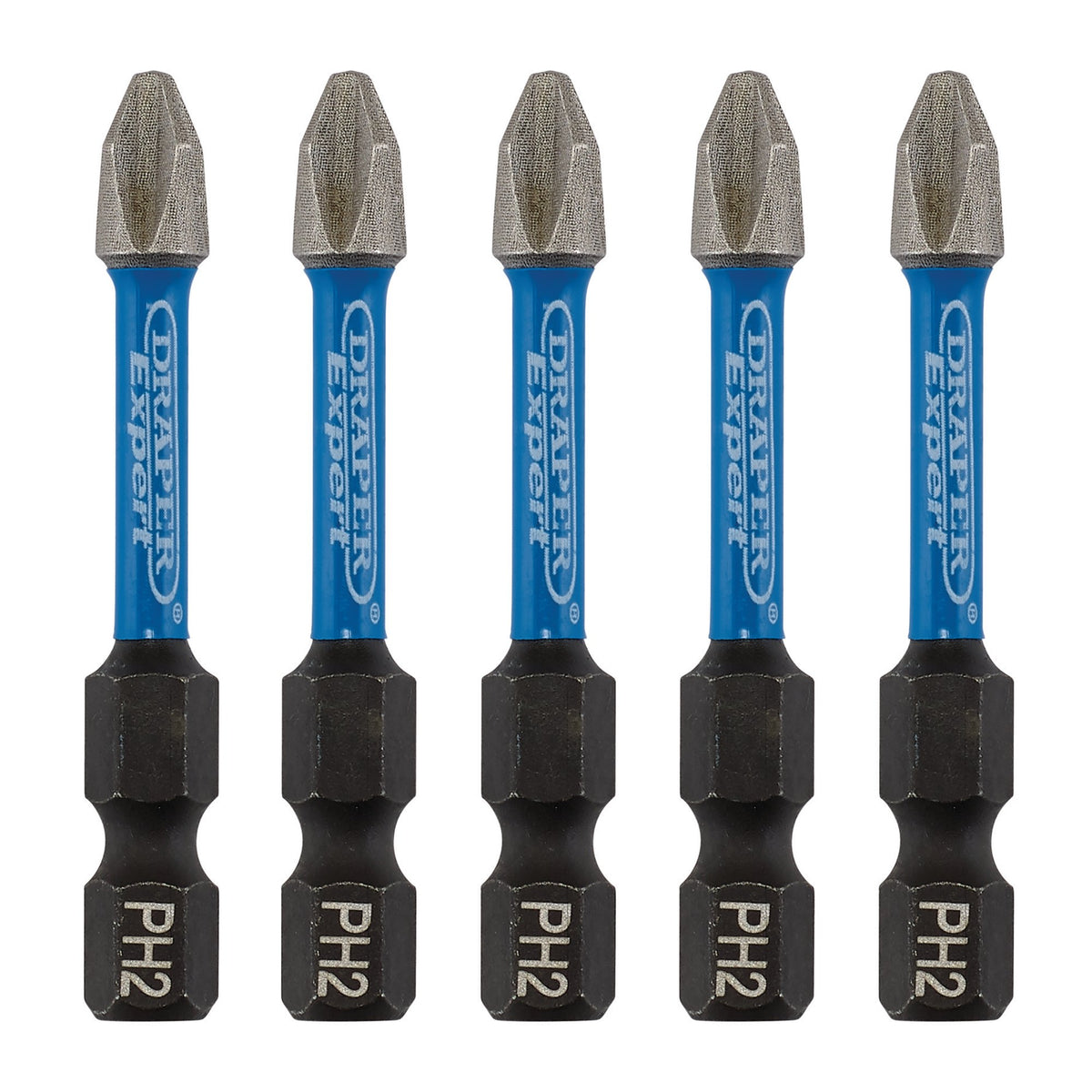 Draper Expert Cross Slot/PH Type Impact Screwdriver Bits, No.2 x 50mm, 1/4" Hex (Pack of 5) : Model No. IMBH/PH50/5