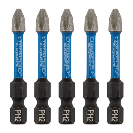 Draper Expert Cross Slot/PH Type Impact Screwdriver Bits, No.2 x 50mm, 1/4" Hex (Pack of 5) : Model No. IMBH/PH50/5
